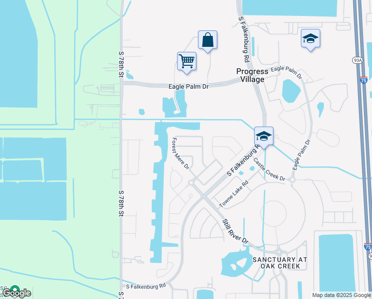 map of restaurants, bars, coffee shops, grocery stores, and more near 8211 Midnight Sun Court in Riverview
