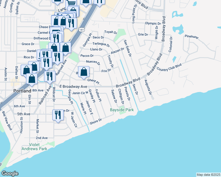 map of restaurants, bars, coffee shops, grocery stores, and more near 138 Sabine Drive in Portland