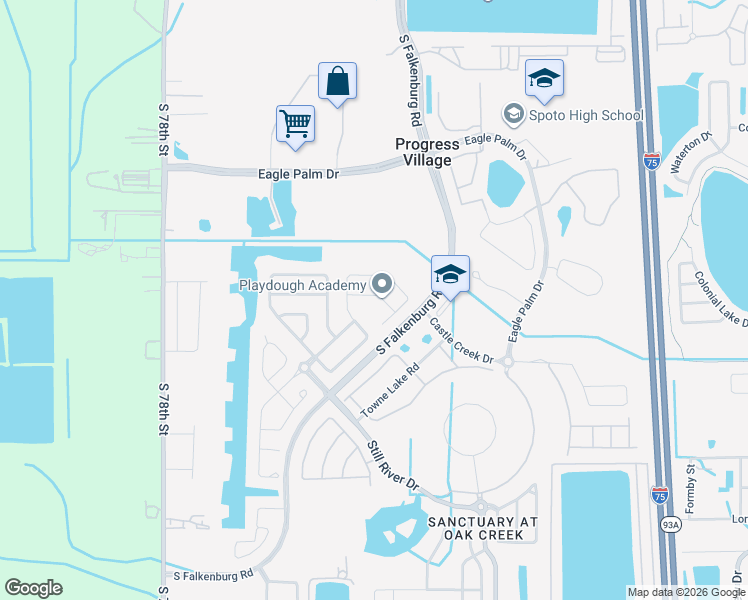map of restaurants, bars, coffee shops, grocery stores, and more near 8307 Deerland Bluff Lane in Riverview