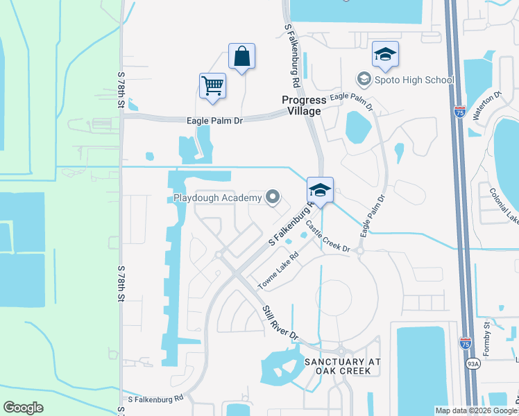map of restaurants, bars, coffee shops, grocery stores, and more near 8307 Deerland Bluff Lane in Riverview