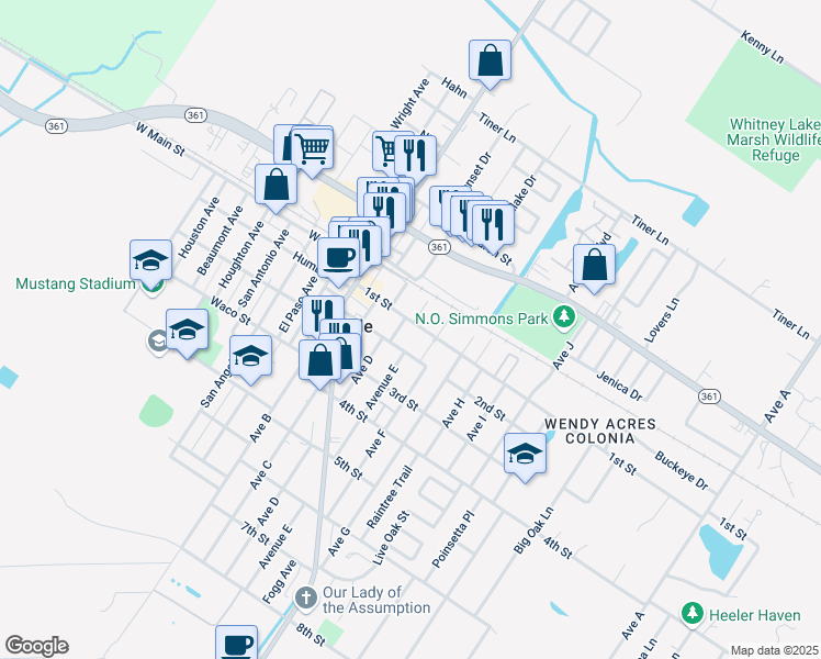 map of restaurants, bars, coffee shops, grocery stores, and more near 2485 1st Street in Ingleside