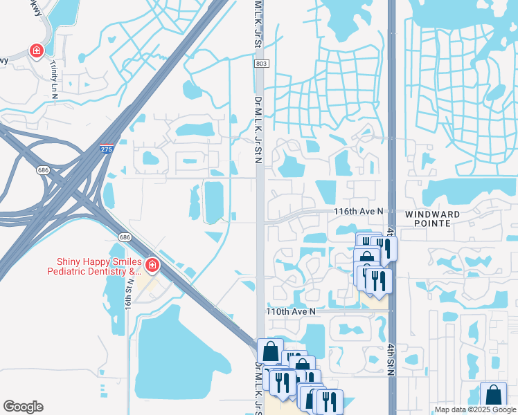 map of restaurants, bars, coffee shops, grocery stores, and more near Doctor Martin Luther King Junior Street North in St. Petersburg