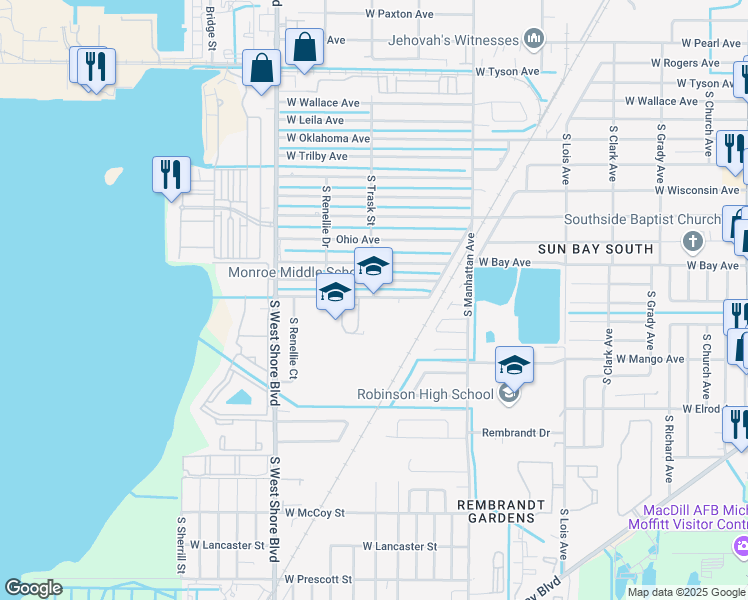 map of restaurants, bars, coffee shops, grocery stores, and more near 4704-B West Montgomery Avenue in Tampa