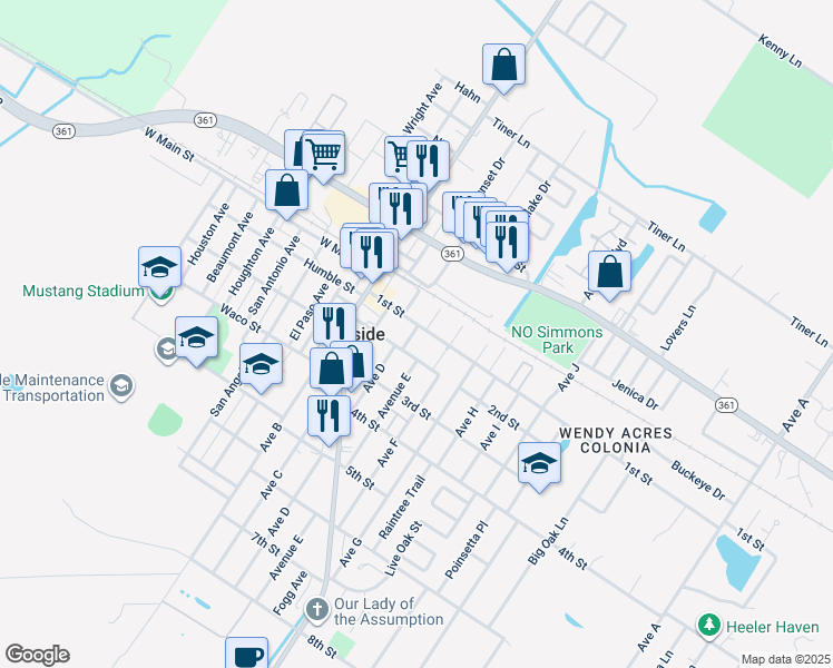 map of restaurants, bars, coffee shops, grocery stores, and more near 2485 1st Street in Ingleside