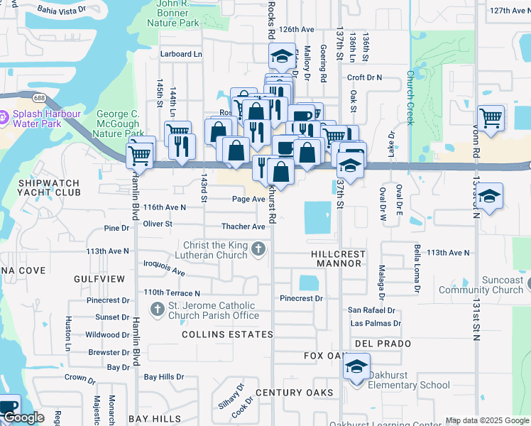 map of restaurants, bars, coffee shops, grocery stores, and more near 11475 Cardinal Way in Largo