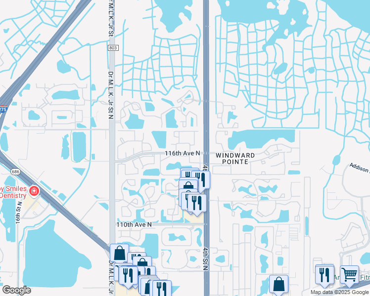 map of restaurants, bars, coffee shops, grocery stores, and more near 501 117th Avenue North in St. Petersburg