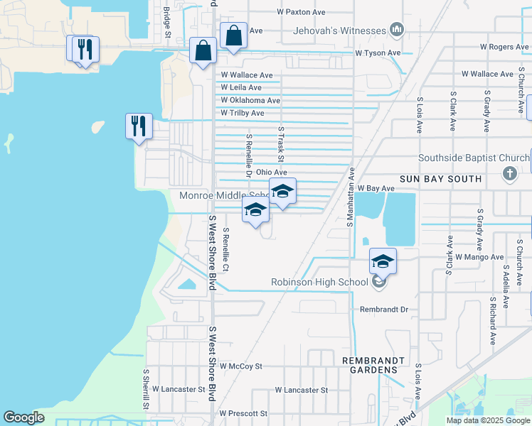 map of restaurants, bars, coffee shops, grocery stores, and more near West Montgomery Avenue in Tampa