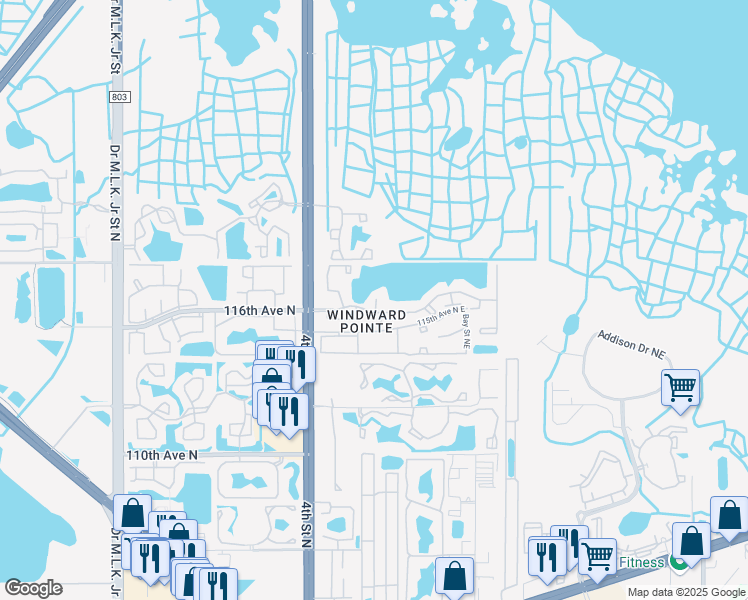 map of restaurants, bars, coffee shops, grocery stores, and more near 11601 4th Street North in Saint Petersburg