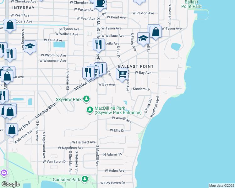 map of restaurants, bars, coffee shops, grocery stores, and more near 6116 South 3rd Street in Tampa