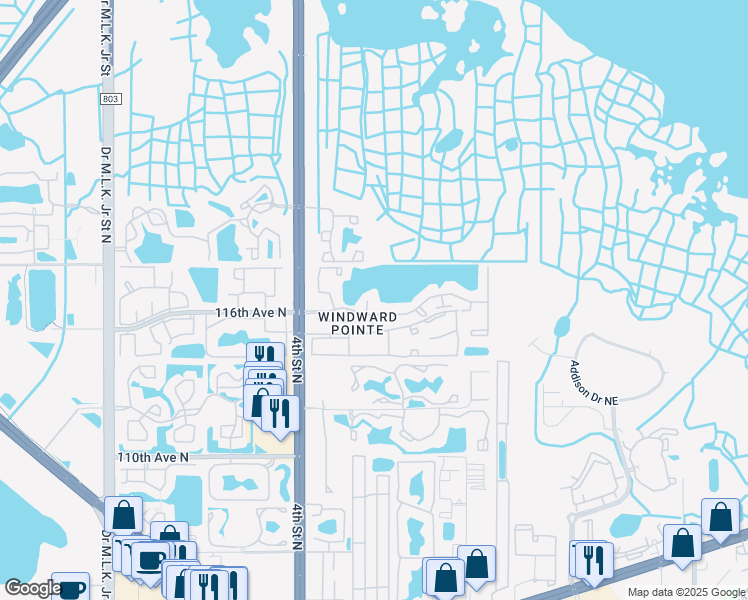 map of restaurants, bars, coffee shops, grocery stores, and more near 11601 4th Street North in St. Petersburg