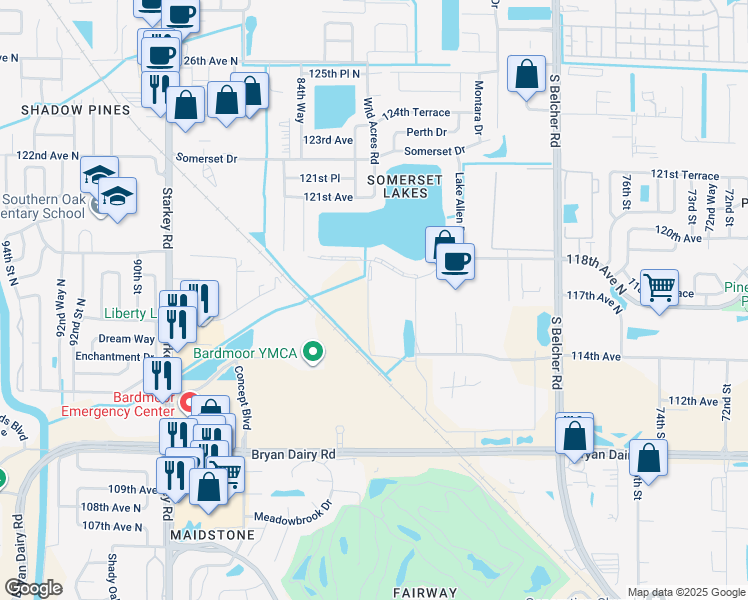 map of restaurants, bars, coffee shops, grocery stores, and more near in Largo