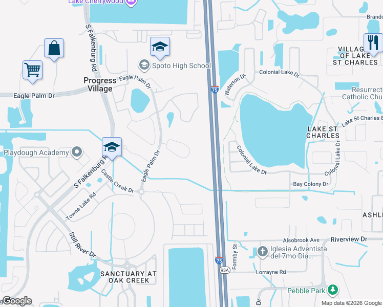 map of restaurants, bars, coffee shops, grocery stores, and more near 8902 Indigo Trail Loop in Riverview