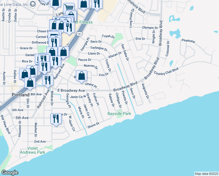 map of restaurants, bars, coffee shops, grocery stores, and more near 138 Sabine Drive in Portland