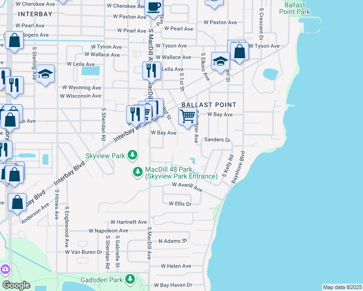 map of restaurants, bars, coffee shops, grocery stores, and more near 6116 South 3rd Street in Tampa