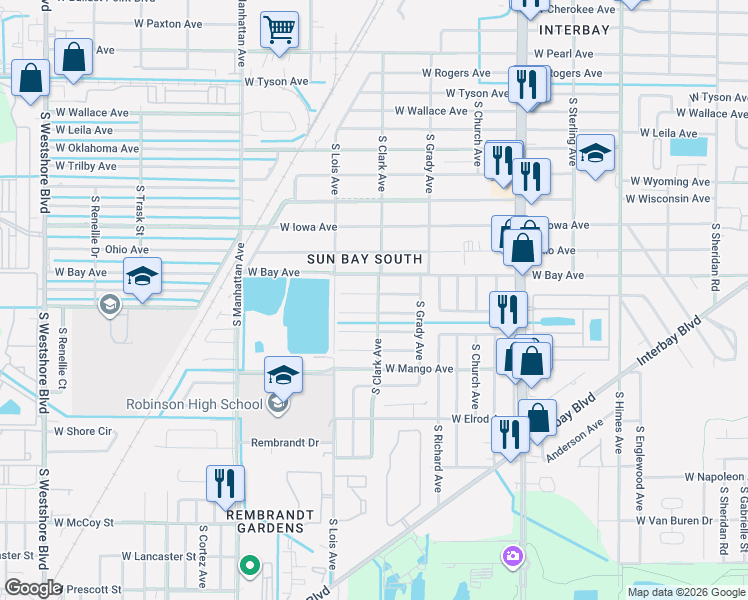 map of restaurants, bars, coffee shops, grocery stores, and more near 4108 West Montgomery Terrace in Tampa