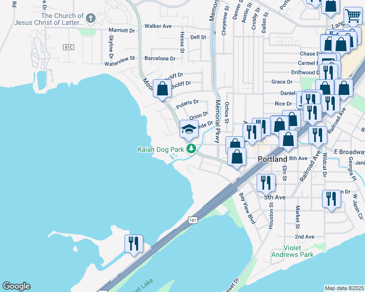 map of restaurants, bars, coffee shops, grocery stores, and more near 101 Cox Drive in Portland