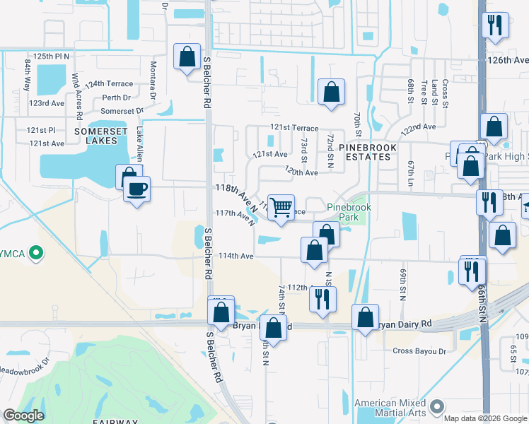 map of restaurants, bars, coffee shops, grocery stores, and more near 7480 118th Terrace in Largo