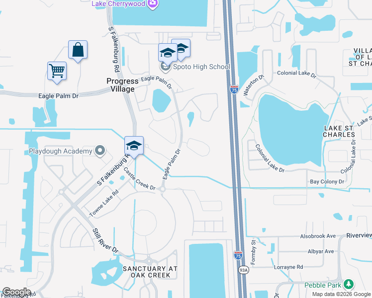map of restaurants, bars, coffee shops, grocery stores, and more near 6970 Rolling Red Road in Riverview