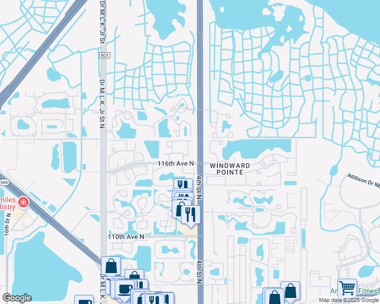 map of restaurants, bars, coffee shops, grocery stores, and more near 11738-11772 4th Street North in Saint Petersburg
