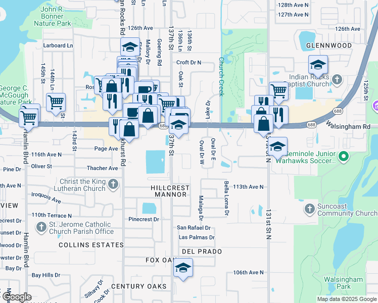 map of restaurants, bars, coffee shops, grocery stores, and more near 11633 137th Street in Largo
