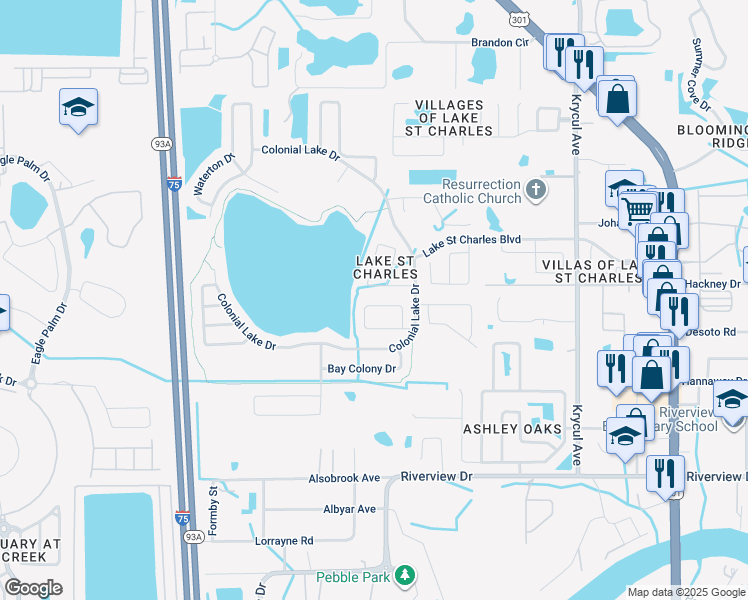 map of restaurants, bars, coffee shops, grocery stores, and more near 6938 Cohasset Circle in Riverview