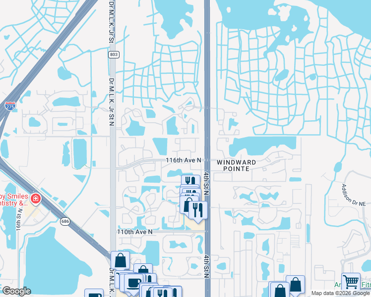 map of restaurants, bars, coffee shops, grocery stores, and more near 501 117th Avenue North in St. Petersburg