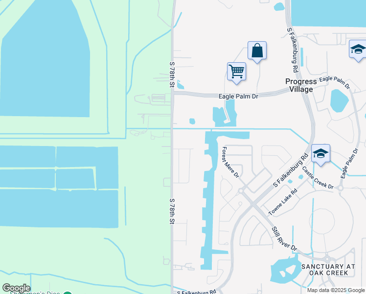 map of restaurants, bars, coffee shops, grocery stores, and more near 7926 Evergreen Creek Court in Riverview