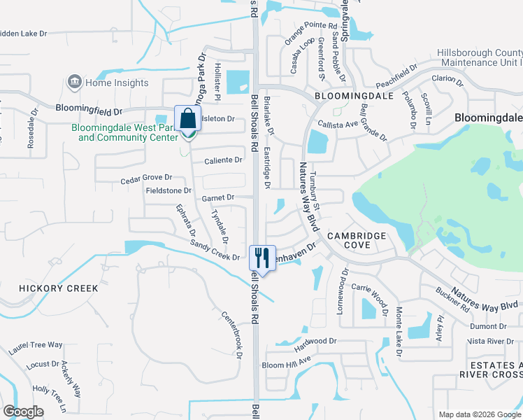 map of restaurants, bars, coffee shops, grocery stores, and more near 4101 Spring Way Circle in Valrico