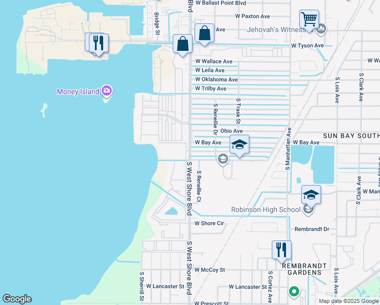 map of restaurants, bars, coffee shops, grocery stores, and more near 4733 West Fairview Heights in Tampa