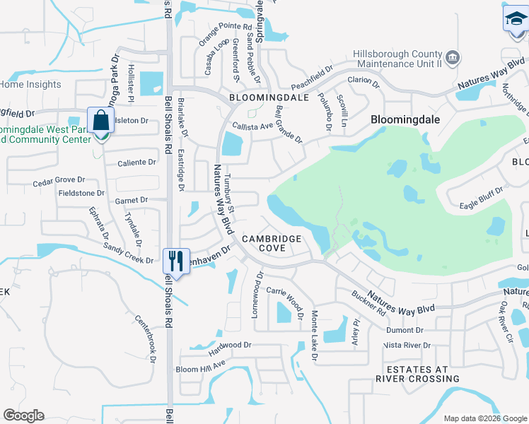 map of restaurants, bars, coffee shops, grocery stores, and more near 4302 Faircourt Drive in Valrico