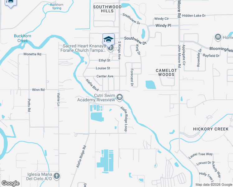 map of restaurants, bars, coffee shops, grocery stores, and more near 4117 Maywood Drive in Brandon