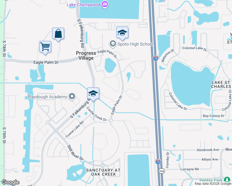 map of restaurants, bars, coffee shops, grocery stores, and more near 6970 Rolling Red Road in Riverview