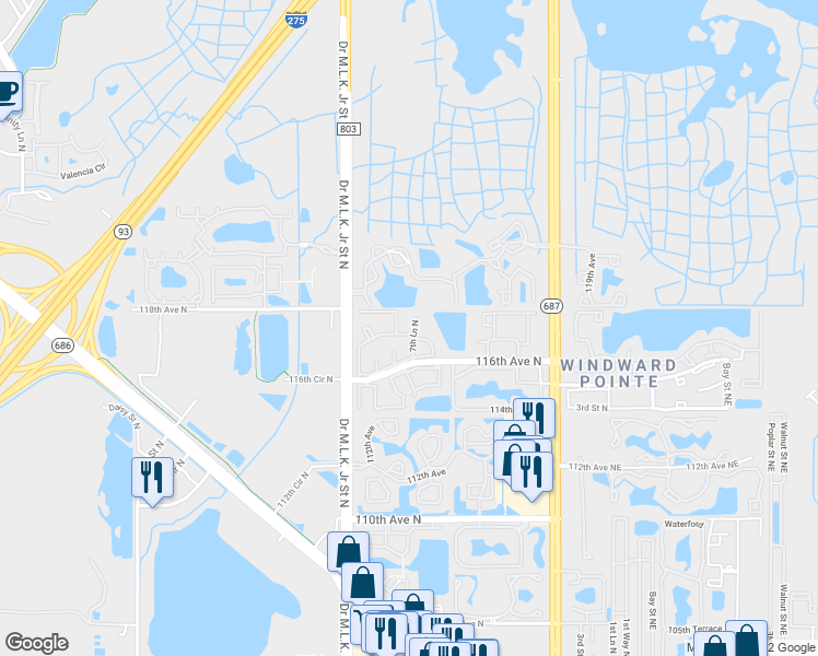 map of restaurants, bars, coffee shops, grocery stores, and more near 785 117th Terrace North in Saint Petersburg