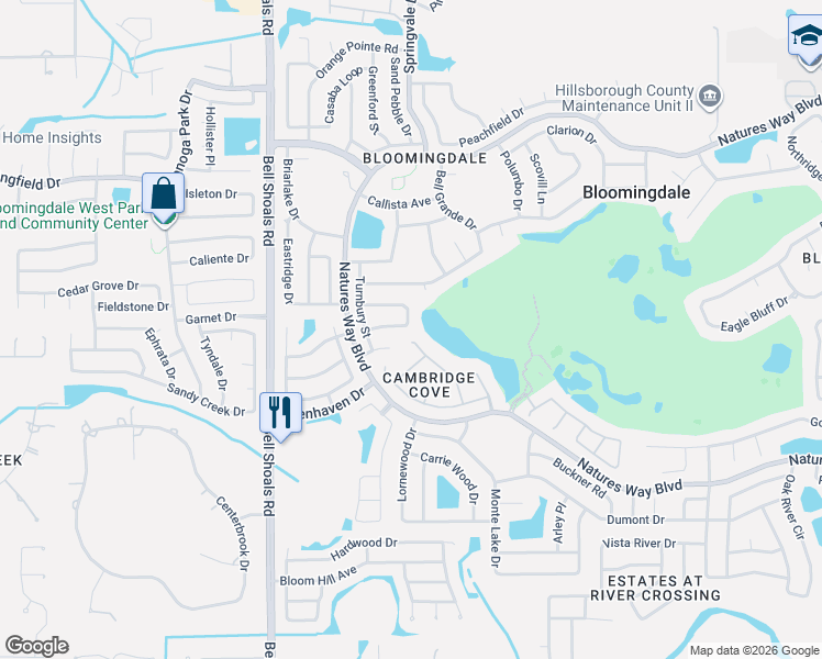 map of restaurants, bars, coffee shops, grocery stores, and more near 1224 Rainbrook Circle in Valrico