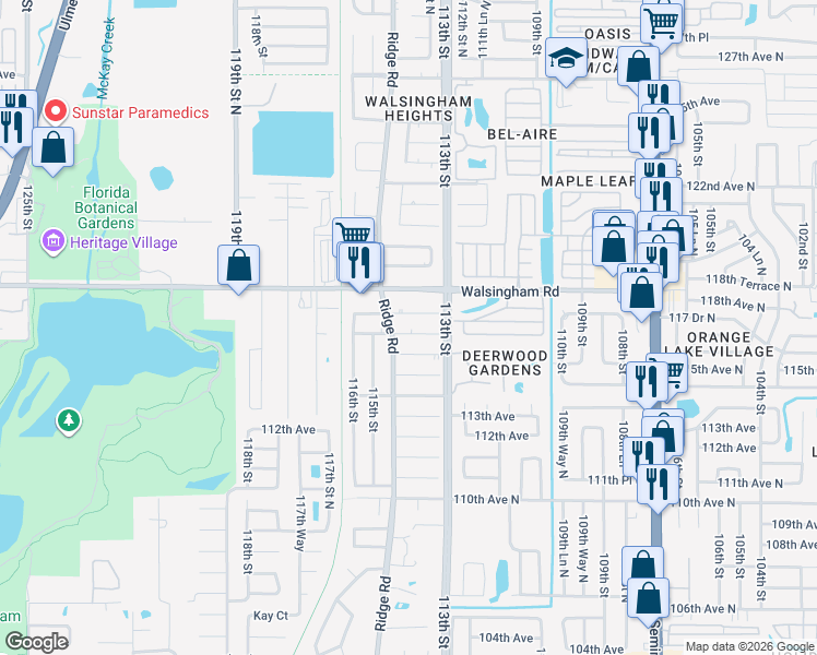 map of restaurants, bars, coffee shops, grocery stores, and more near 11409 116th Avenue in Largo
