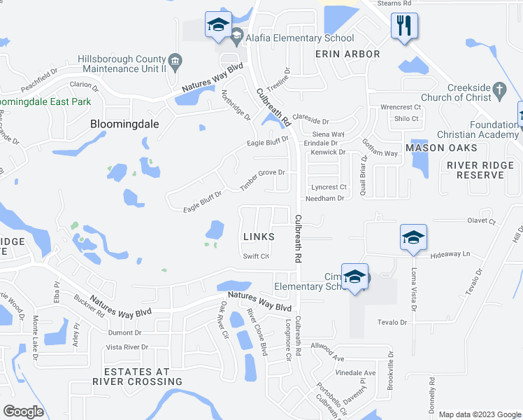 map of restaurants, bars, coffee shops, grocery stores, and more near 4514 Swift Circle in Valrico