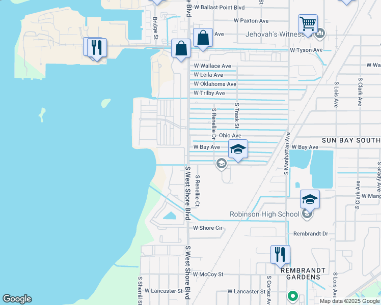 map of restaurants, bars, coffee shops, grocery stores, and more near 4733 West Fairview Heights in Tampa