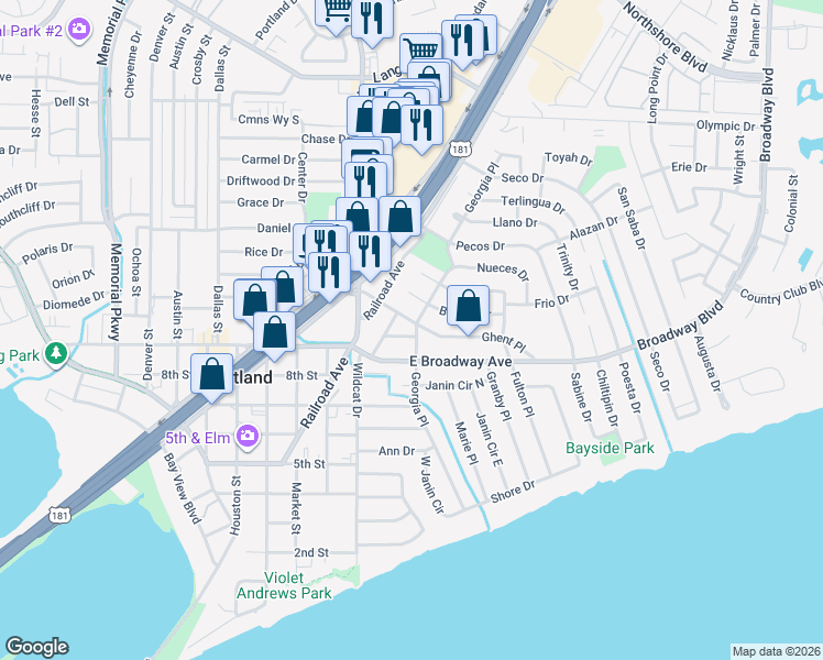 map of restaurants, bars, coffee shops, grocery stores, and more near 109 Park Place in Portland