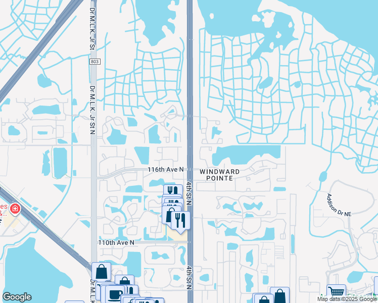 map of restaurants, bars, coffee shops, grocery stores, and more near 11738 4th Street North in St. Petersburg
