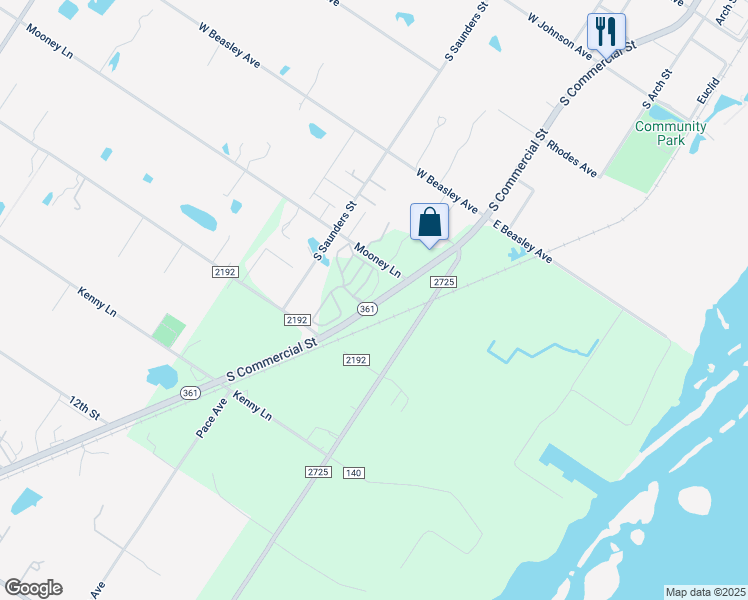 map of restaurants, bars, coffee shops, grocery stores, and more near 2250 South Commercial Street in Ingleside
