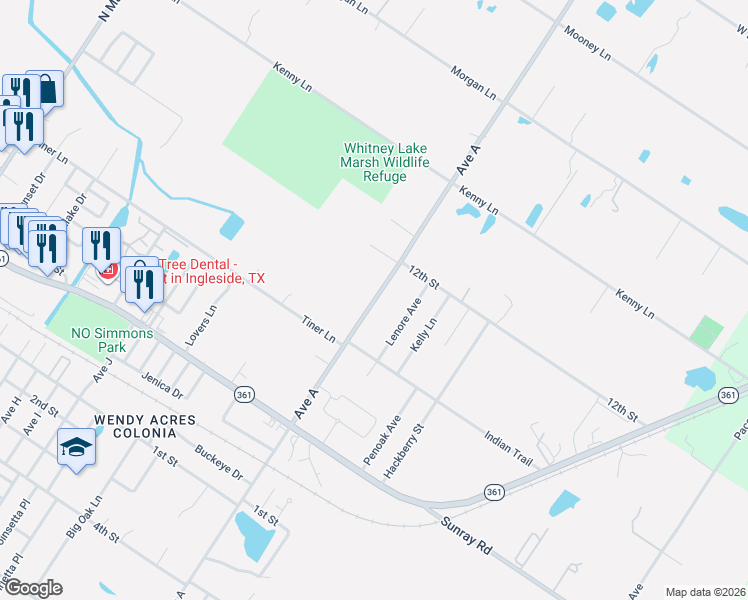 map of restaurants, bars, coffee shops, grocery stores, and more near 3088 Avenue A in Ingleside
