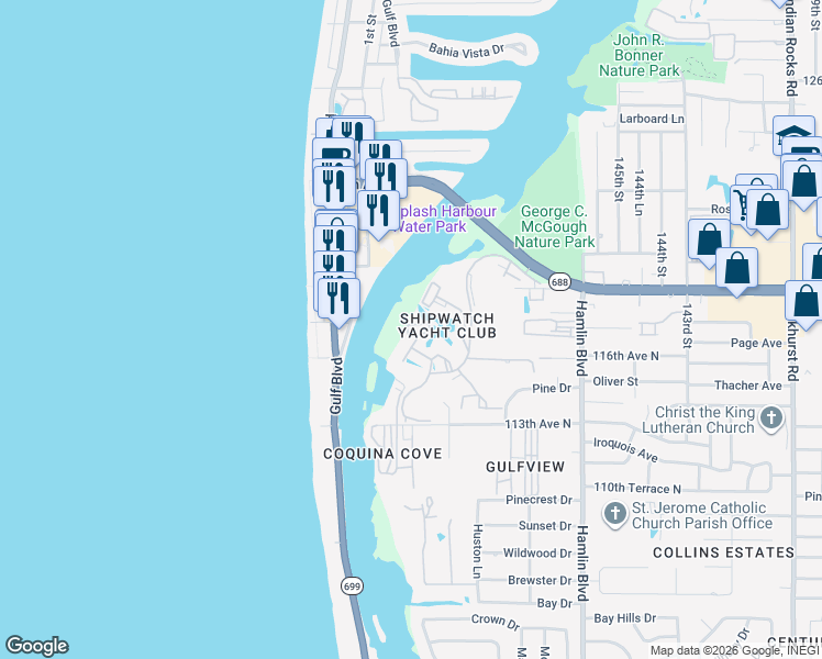map of restaurants, bars, coffee shops, grocery stores, and more near 11541 Shipwatch Way in Largo