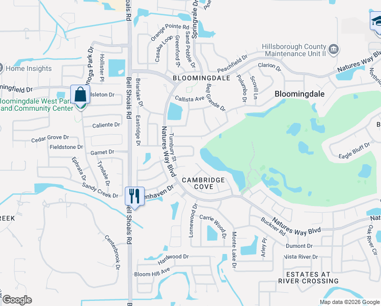 map of restaurants, bars, coffee shops, grocery stores, and more near 1227 Rainbrook Circle in Valrico