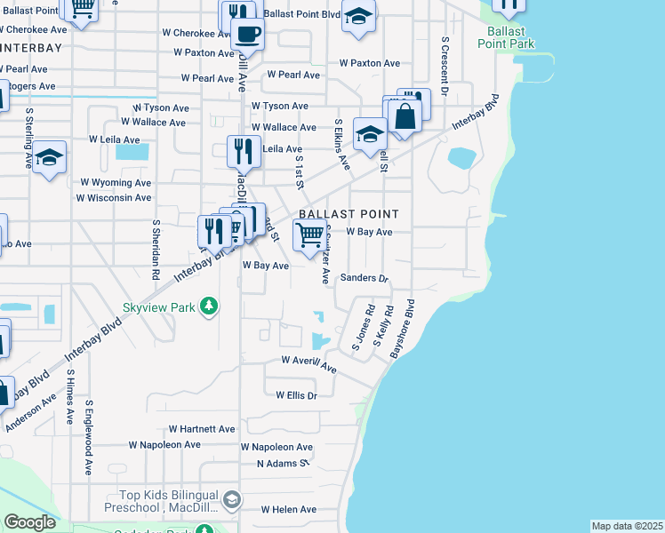 map of restaurants, bars, coffee shops, grocery stores, and more near 6026 South Switzer Avenue in Tampa