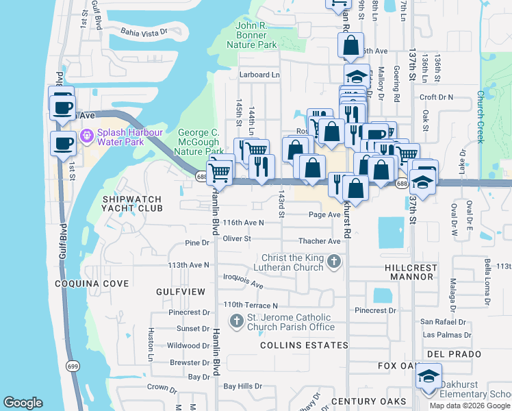 map of restaurants, bars, coffee shops, grocery stores, and more near 11722 Currie Lane in Largo