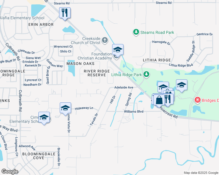 map of restaurants, bars, coffee shops, grocery stores, and more near 4202 Adelaide Avenue in Valrico
