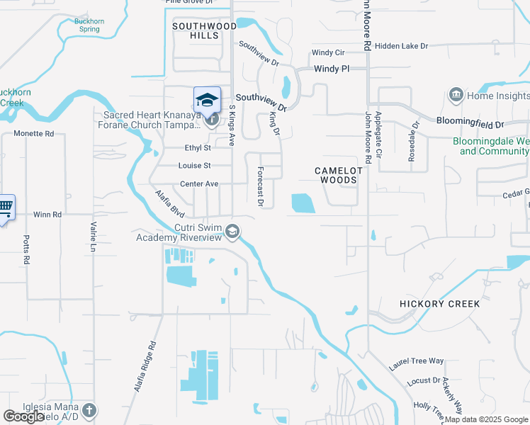 map of restaurants, bars, coffee shops, grocery stores, and more near 4023 Forecast Drive in Brandon