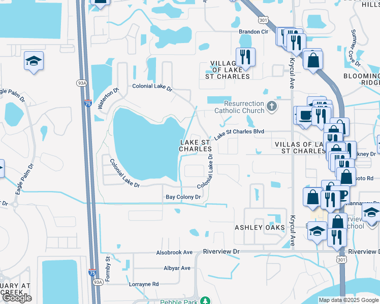 map of restaurants, bars, coffee shops, grocery stores, and more near 6938 Cohasset Circle in Riverview