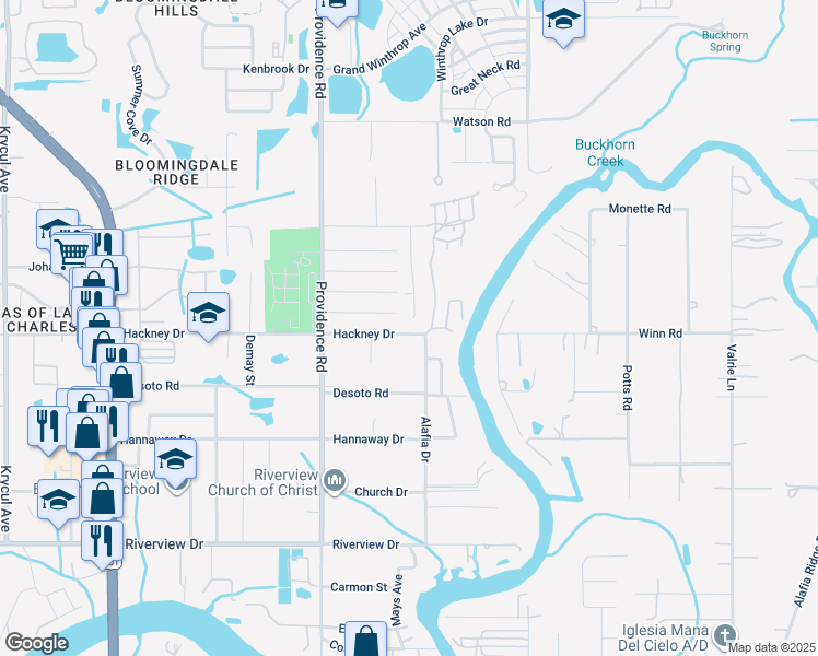 map of restaurants, bars, coffee shops, grocery stores, and more near 11124 Hackney Drive in Riverview