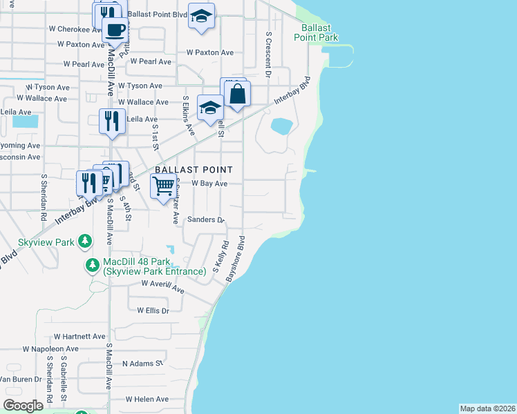 map of restaurants, bars, coffee shops, grocery stores, and more near 2517 West Shell Point Road in Tampa